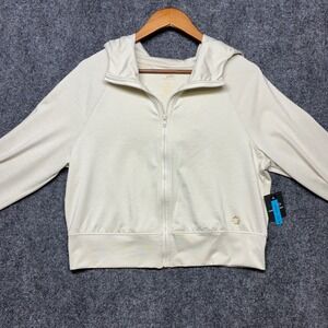 Pro Player Track Jacket Oatmeal M Full Zip Hooded Thumbhole Wicking Cropped